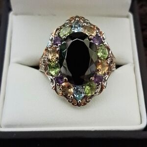 Elite Shungite, Topaz, Amethyst & Peridot Cluster Ring